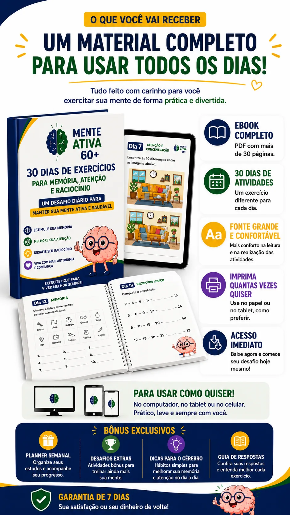 O que você recebe ao comprar o Mente Ativa 60+
